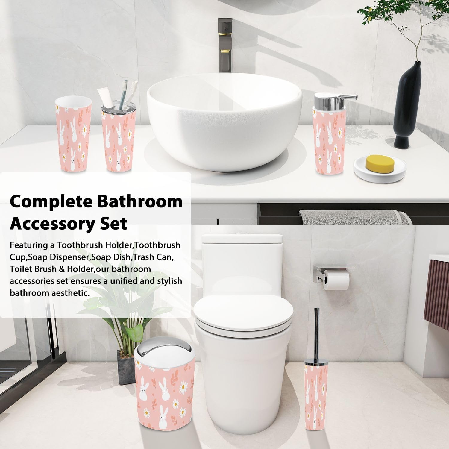 TRANQDEHOM 6-Piece Boho Bathroom Accessory Set 1
