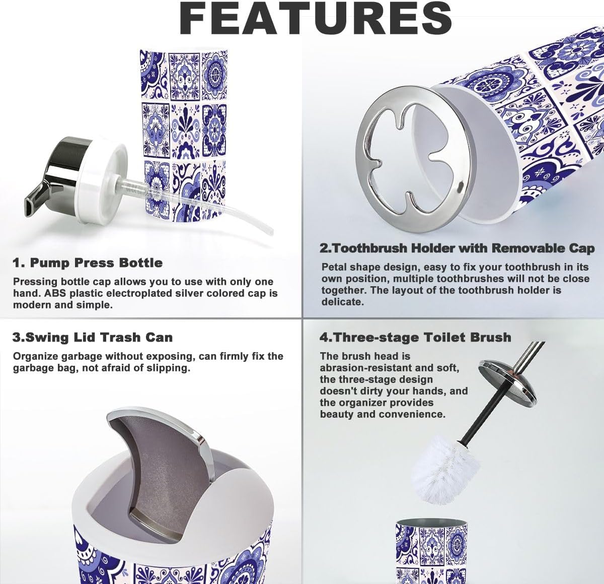 Navy Blue Talavera Tiles Bathroom Accessory Set 6 Piece