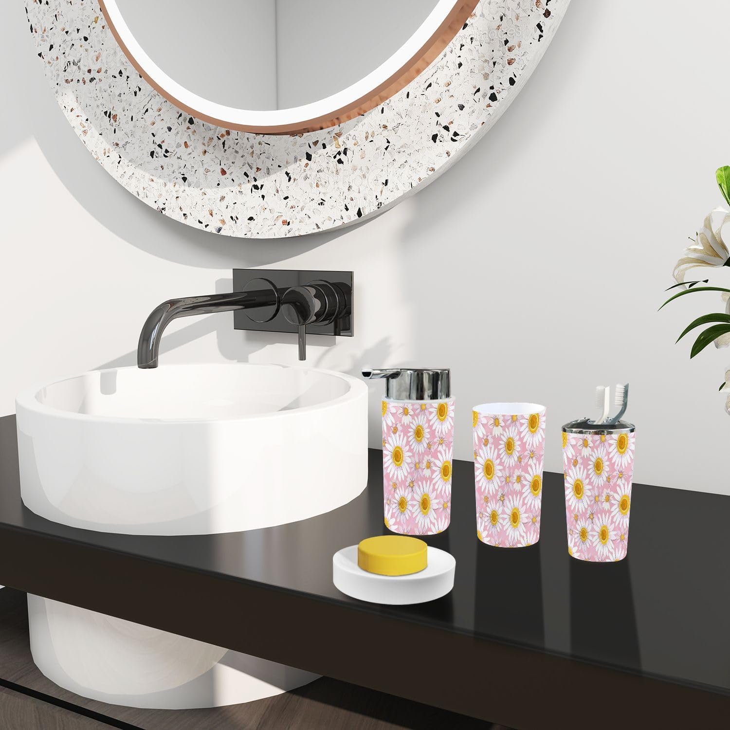 Boho Bathroom Accessory Set 6 Piece Rainbow Pink