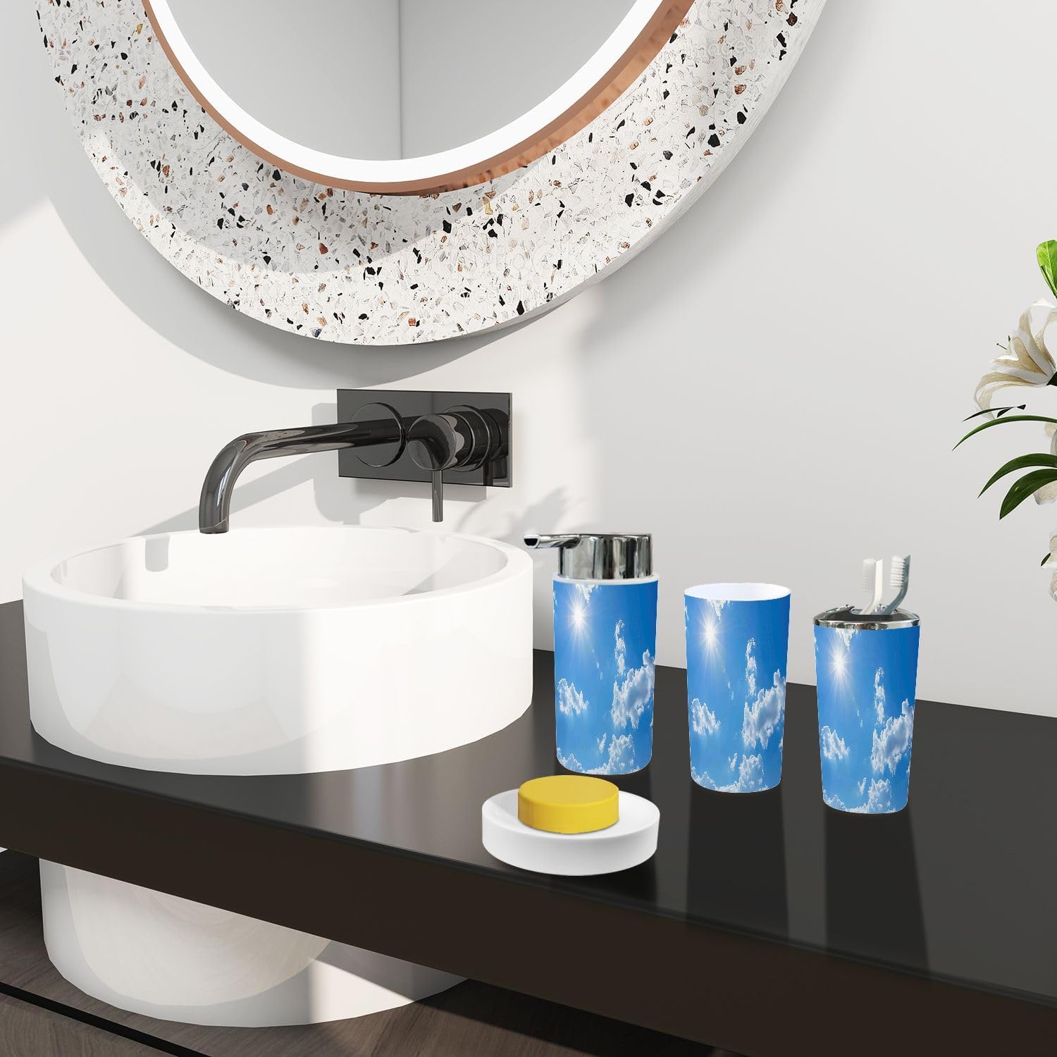 TRANQDEHOM 6-Piece Boho Blue Bathroom Accessory Set