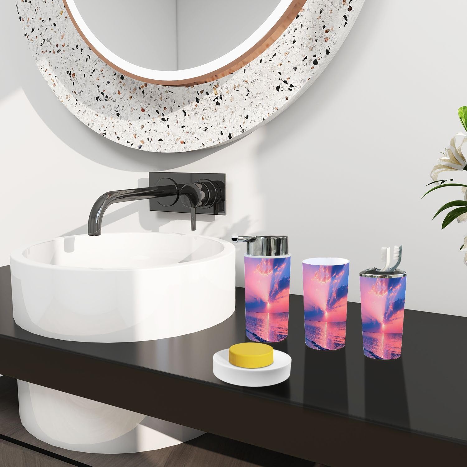 Boho Pink Bathroom Accessory Set 6 Piece 1