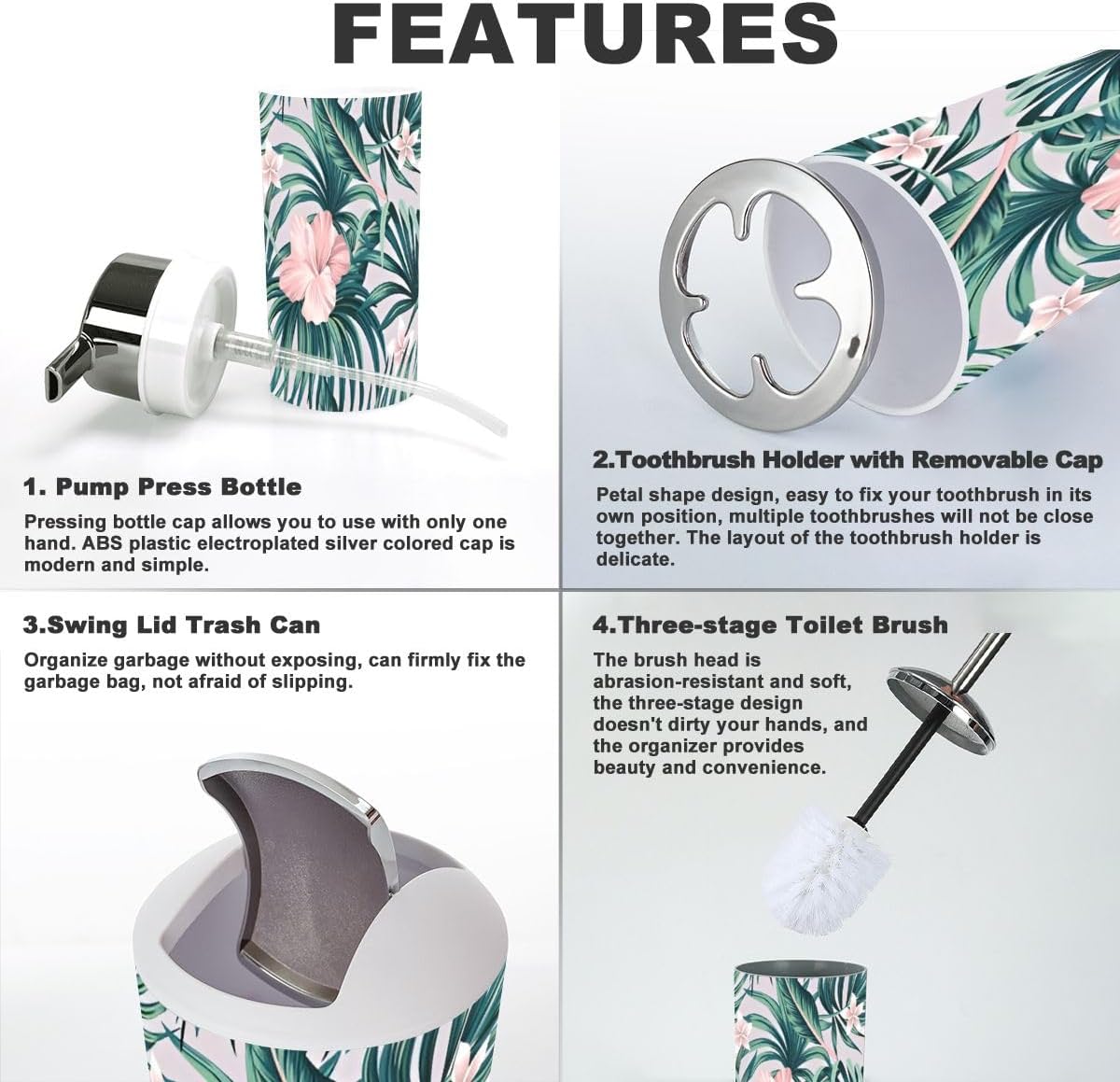 Tropical Pink Hibiscus Bathroom Accessories 6 Piece Set