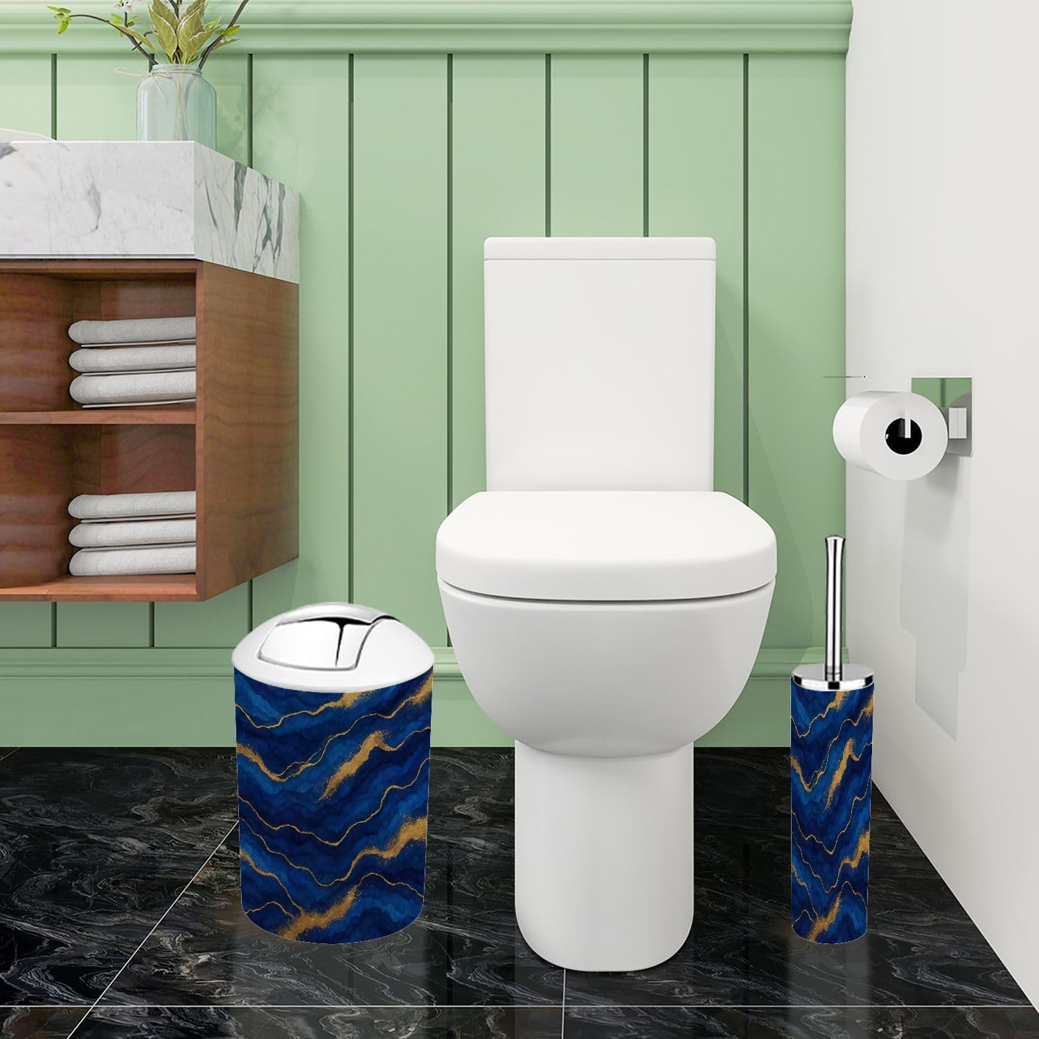 Boho Blue Marble Bathroom Accessory Set 6 Piece