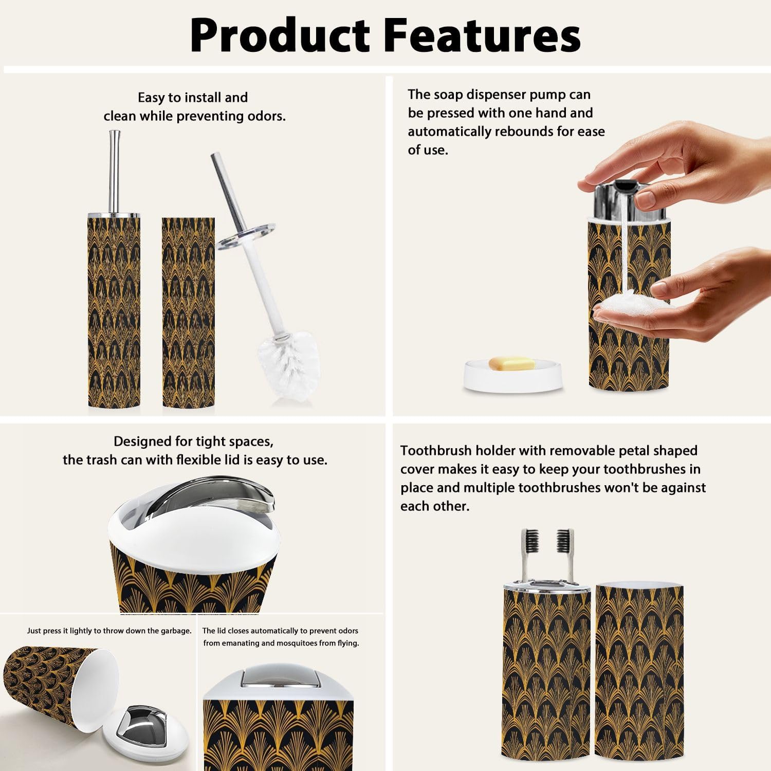 Boho Bathroom Accessory Set 6 Piece Minimalistic