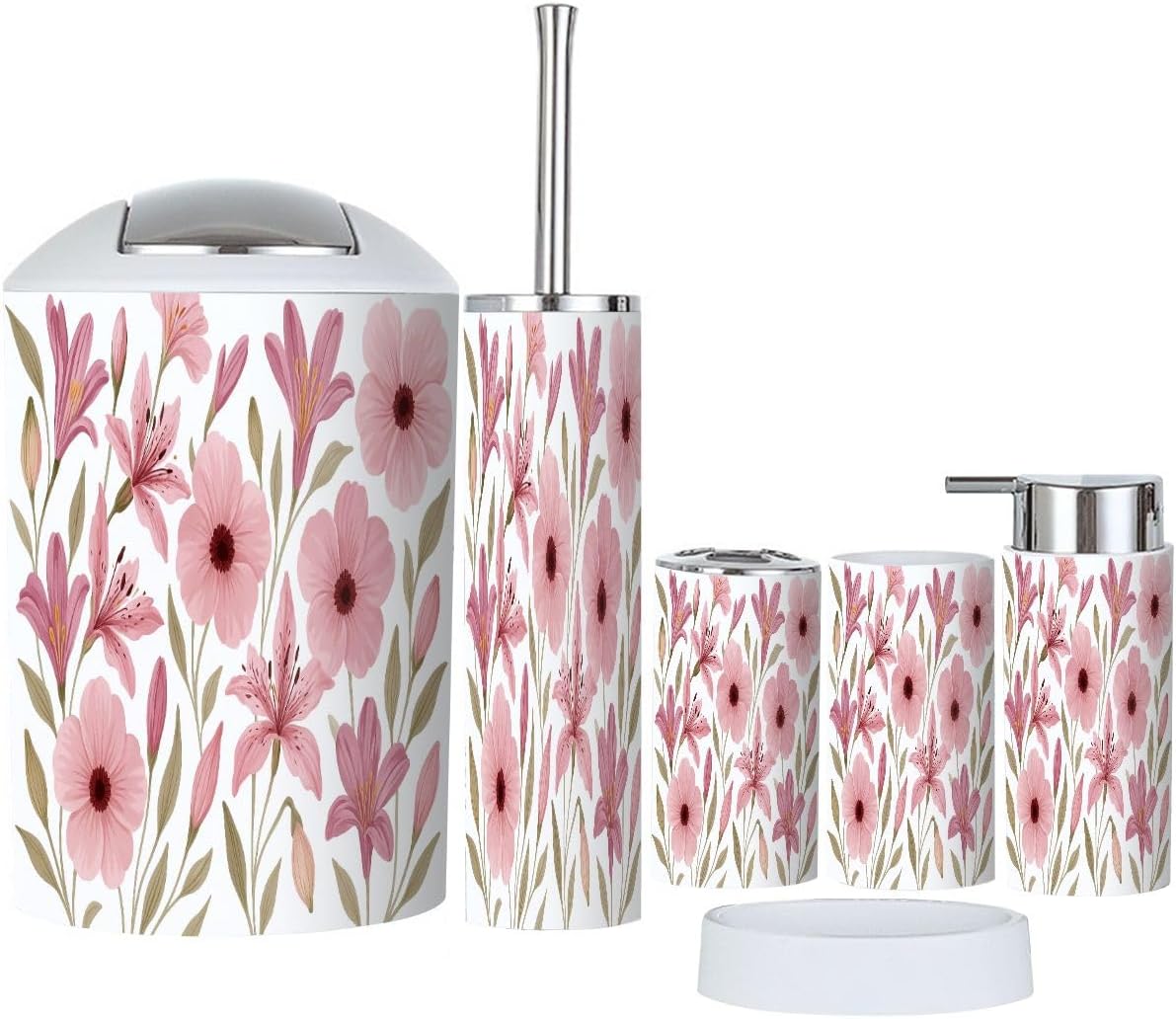 Boho Floral 6 Piece Bathroom Accessory Set