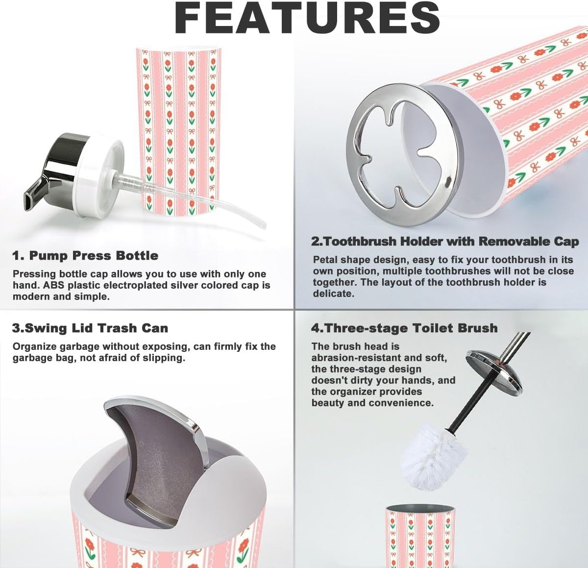 6 Piece Bathroom Accessory Set with Floral Design 1