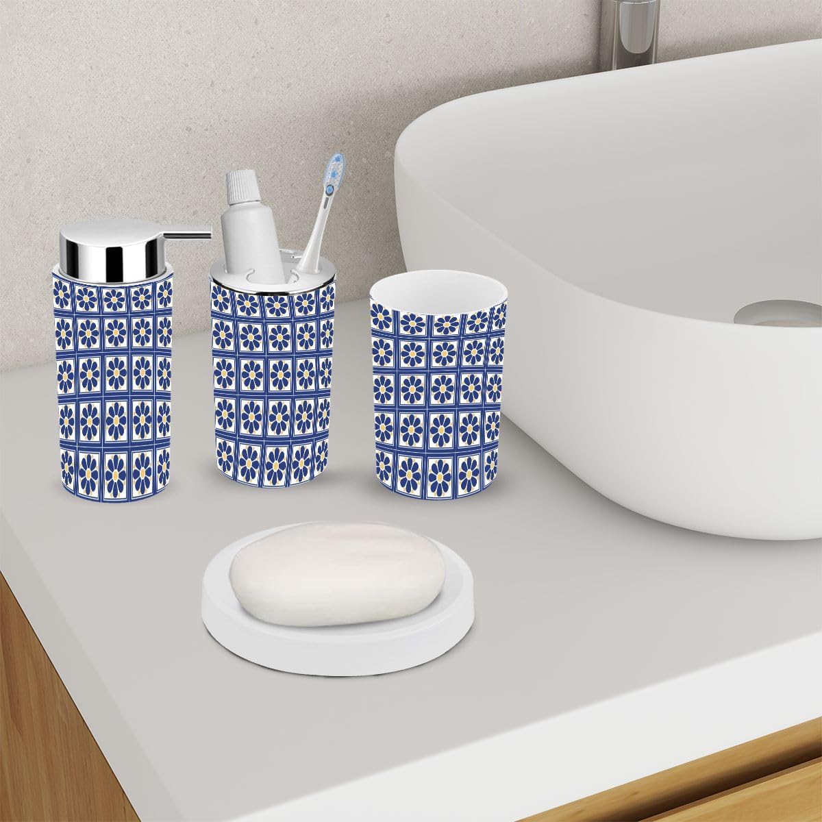 6 Piece Bathroom Accessory Set with Trash Can