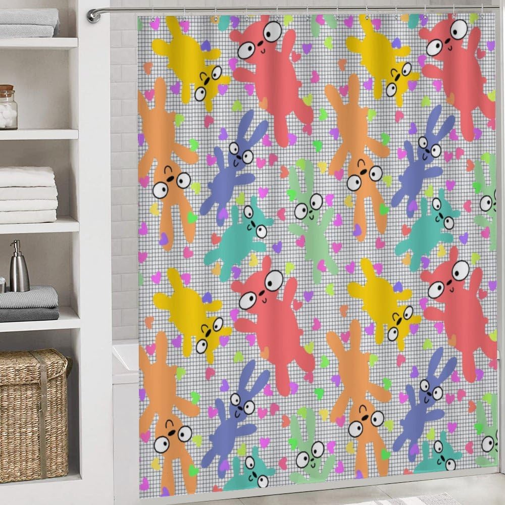 Kuizee Cartoon Animals Shower Curtain Set with 4 Piece Rugs