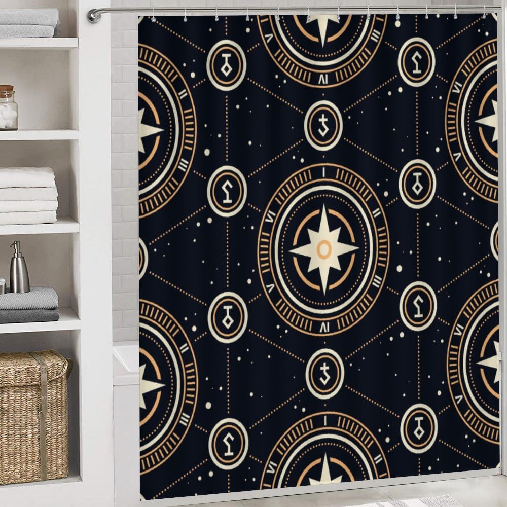 Kuizee 4-Piece Space Stars Shower Curtain Set with Non-Slip Rugs