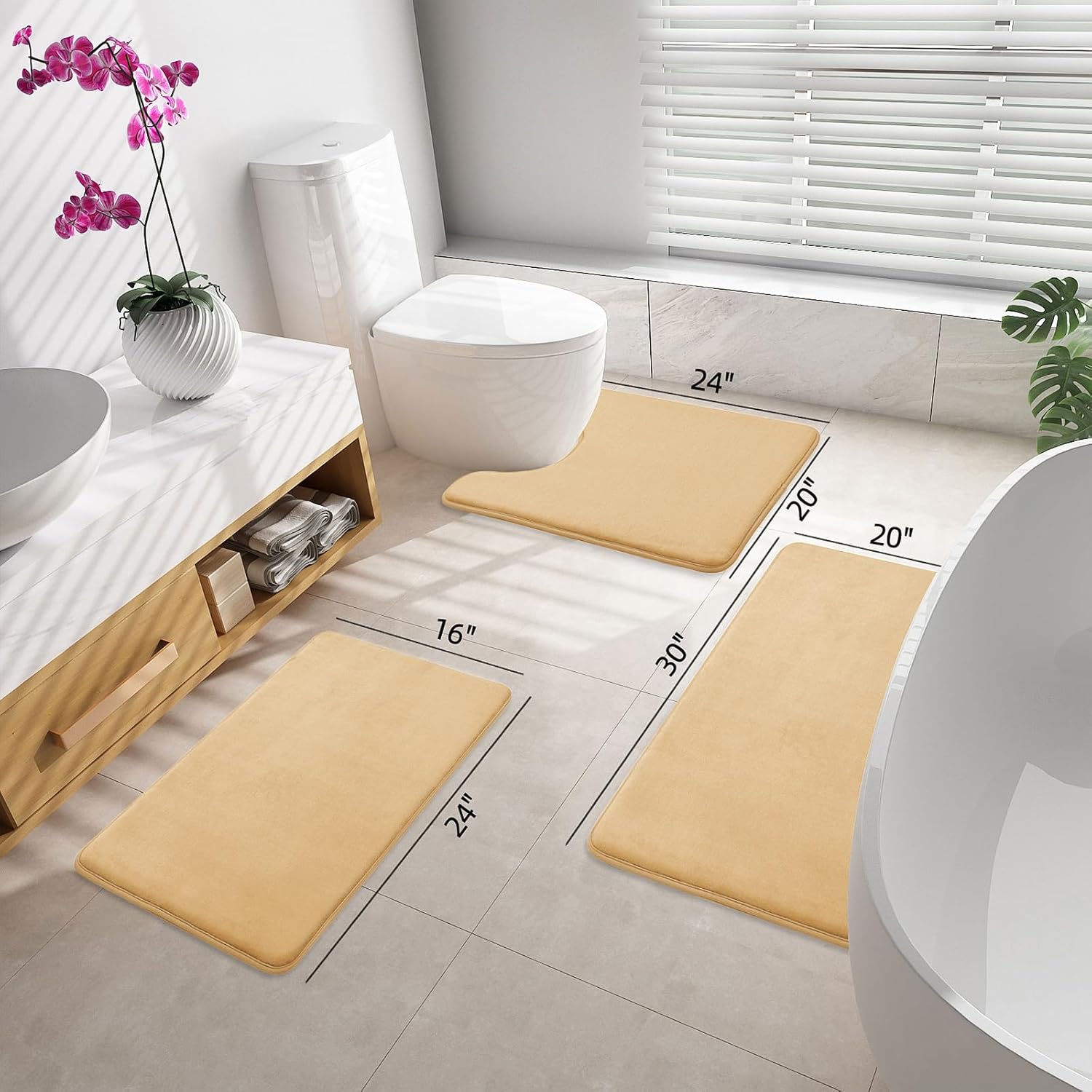 Smiry Memory Foam Bath Mat 47x20 - Non Slip Absorbent Washable