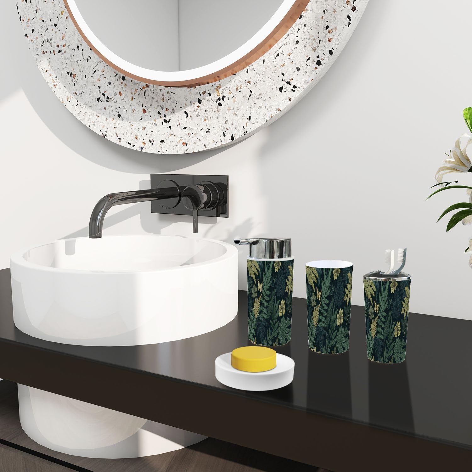 Boho Fern Leaf Bathroom Accessory Set 6 Piece