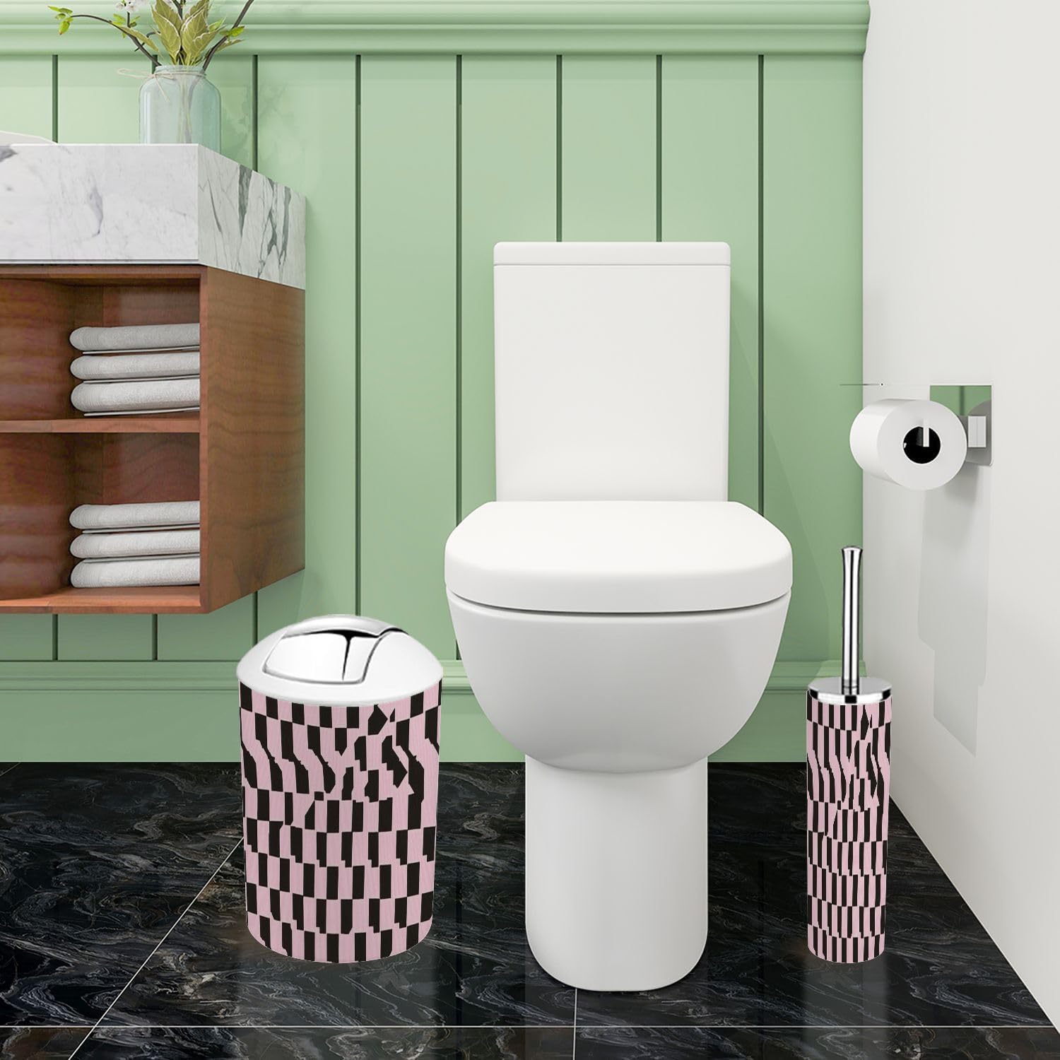 Boho Houndstooth Bathroom Accessories Set 6 Piece