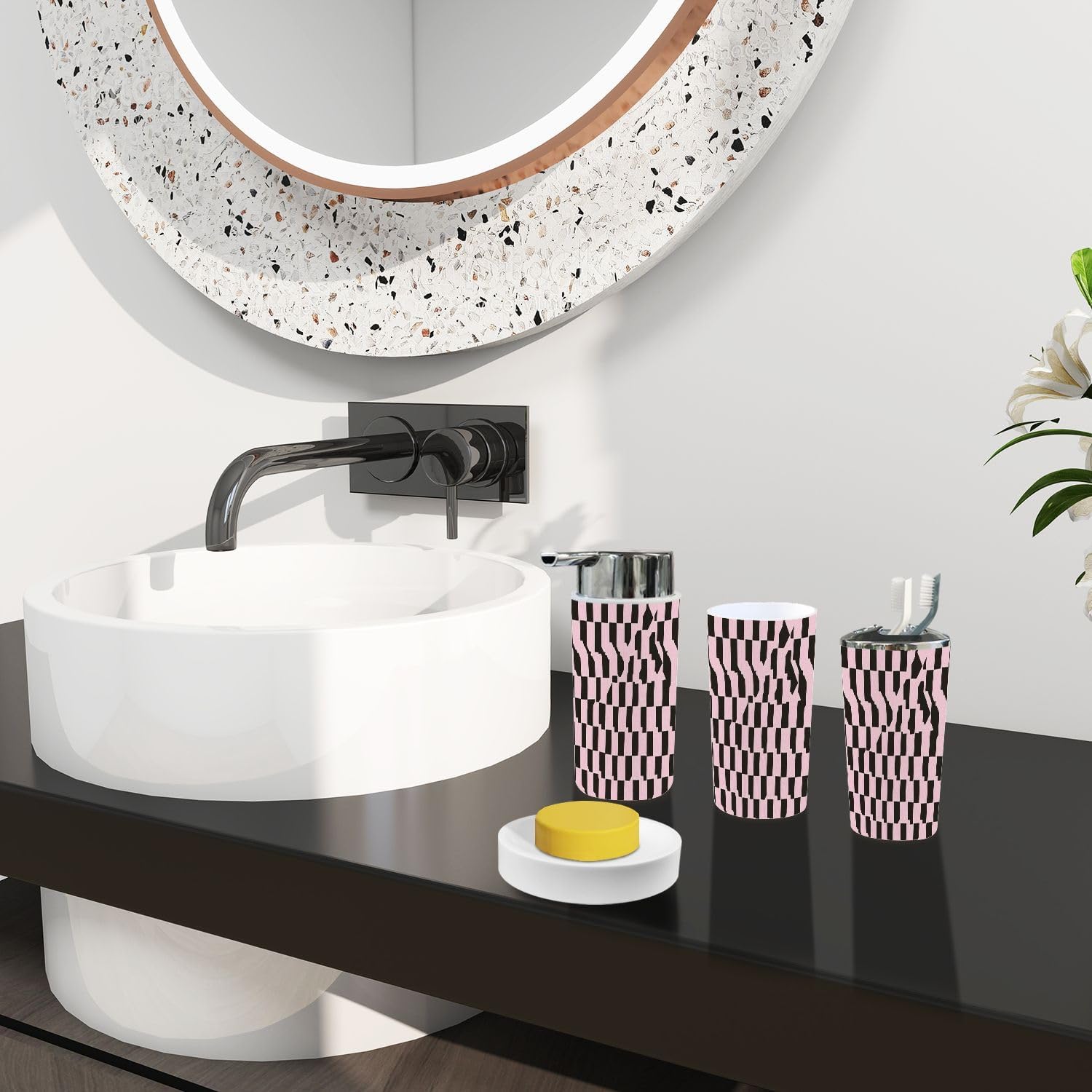 Boho Houndstooth Bathroom Accessories Set 6 Piece