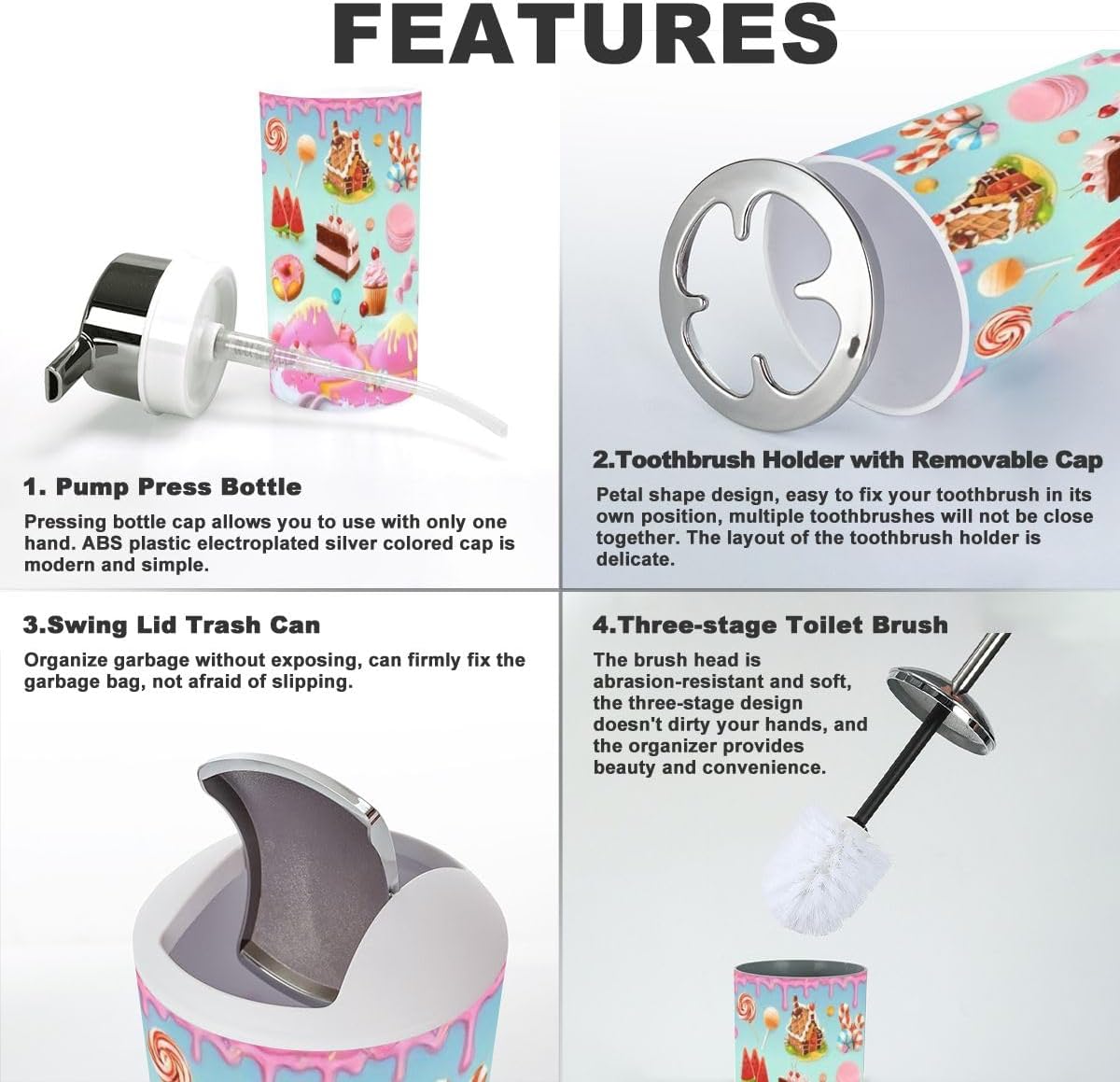 Bathroom Accessory Set 6 Piece Plastic