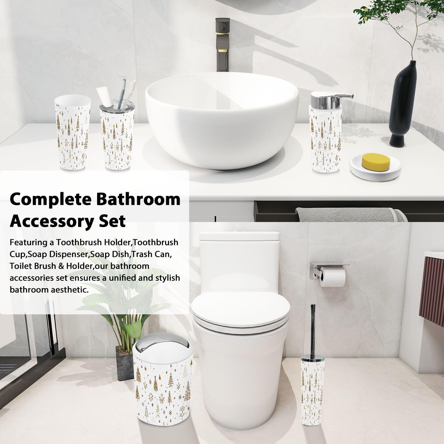 6 Piece Boho Bathroom Accessories Set with Snowflake Design