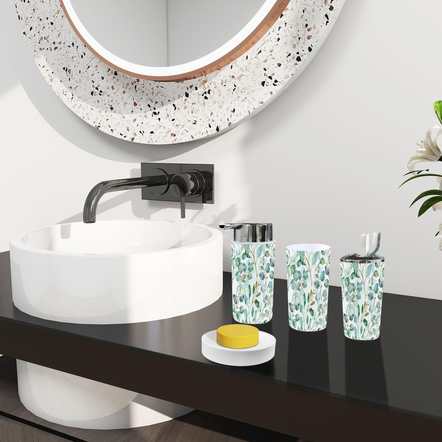 Boho Watercolor Bathroom Accessory Set 6 Piece