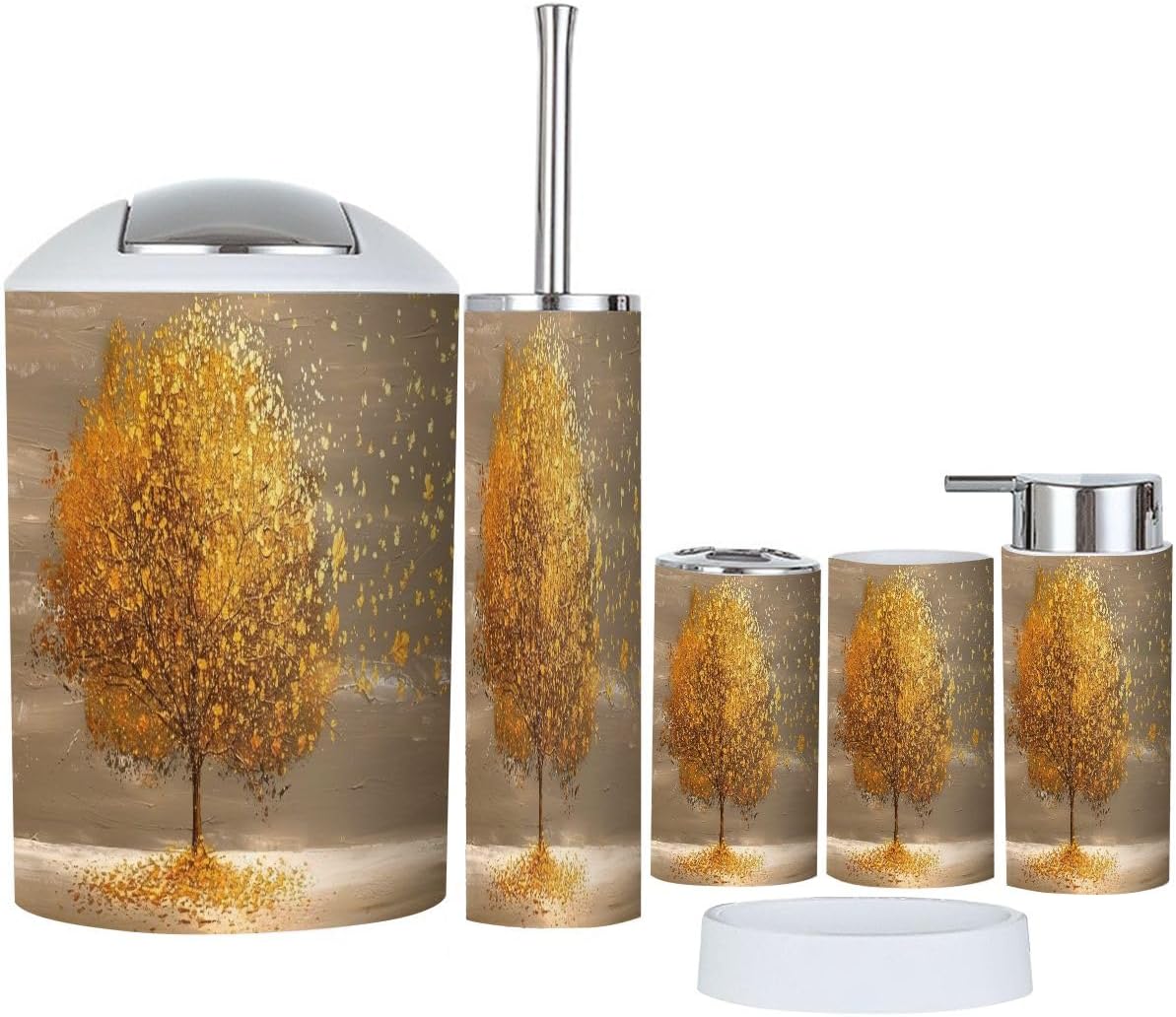 Boho Golden Lone Tree Bathroom Accessories Set 6 Piece