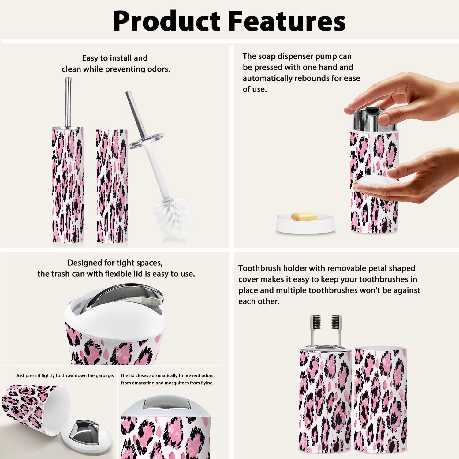 Boho Abstract Leopard Bathroom Accessory Set 6 Piece