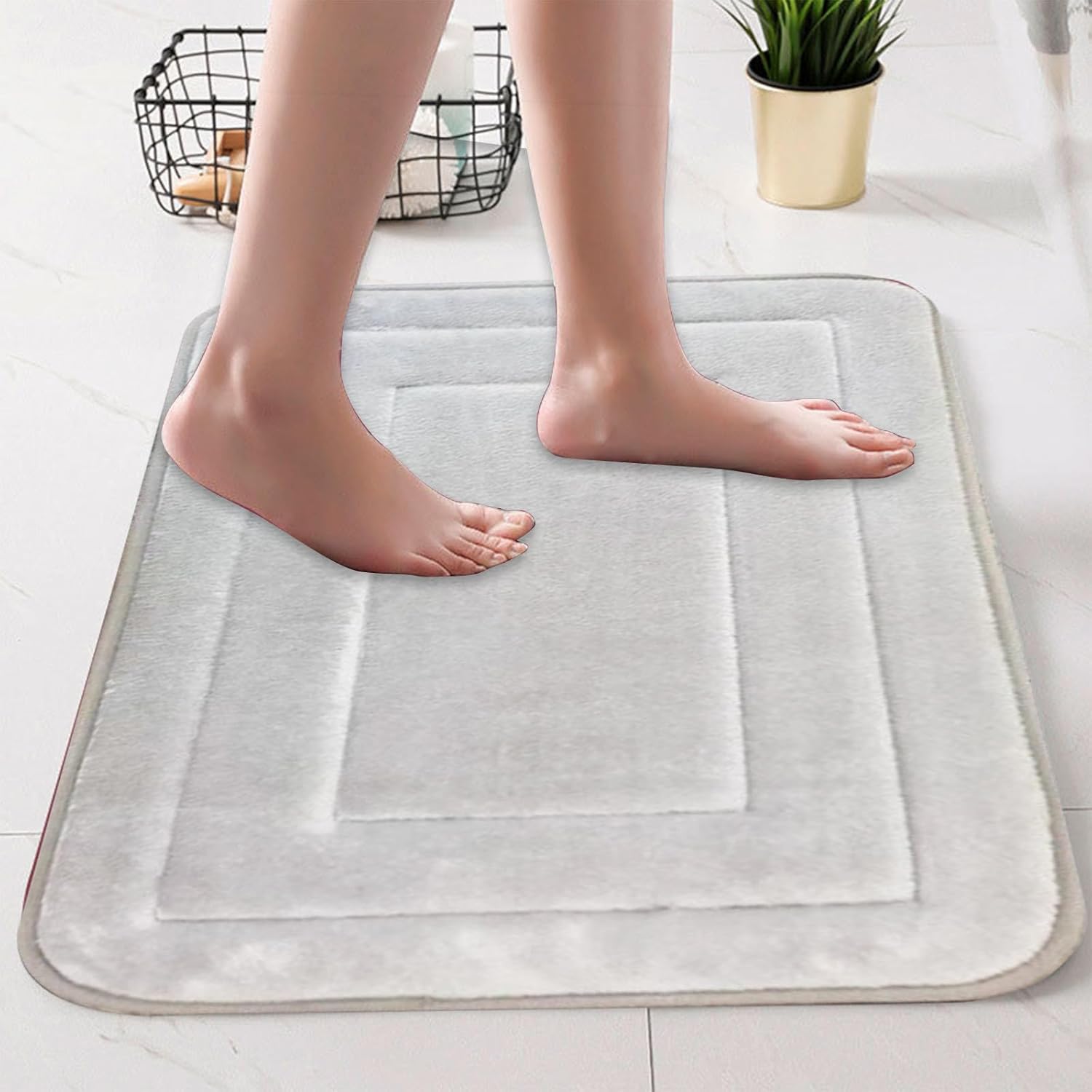 Memory Foam Bath Mat Rug 24x16 Inches Non-Slip Gray