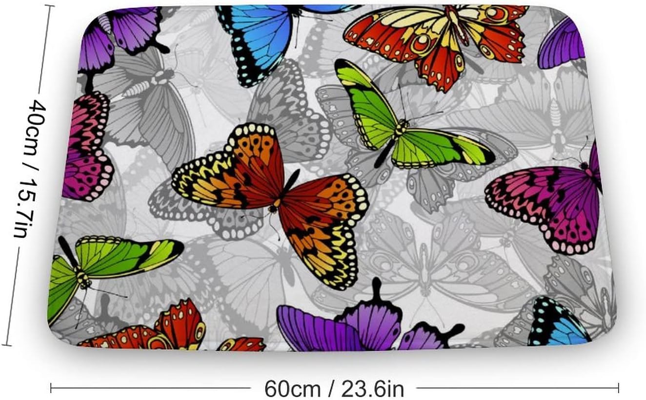 Colorful Butterflies Bath Rug Non-Slip Microfiber