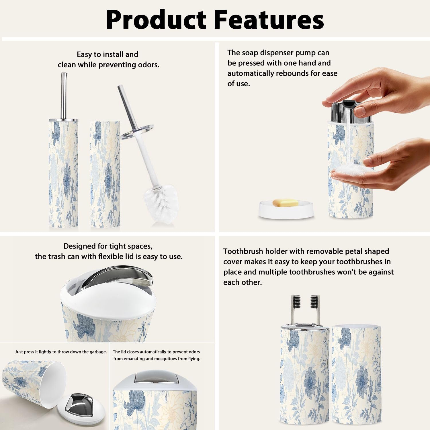 Boho Abstract Linen Textured Bathroom Accessory Set 6 Piece