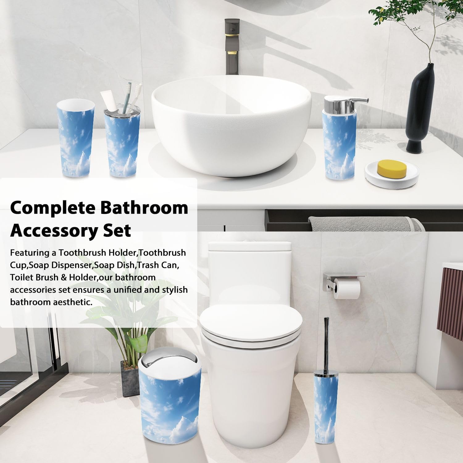 Boho White Bathroom Accessories Set 6 Piece