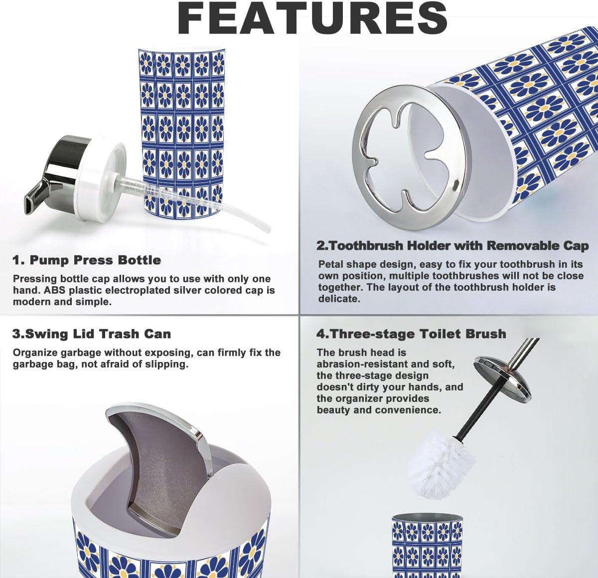6 Piece Bathroom Accessory Set with Trash Can