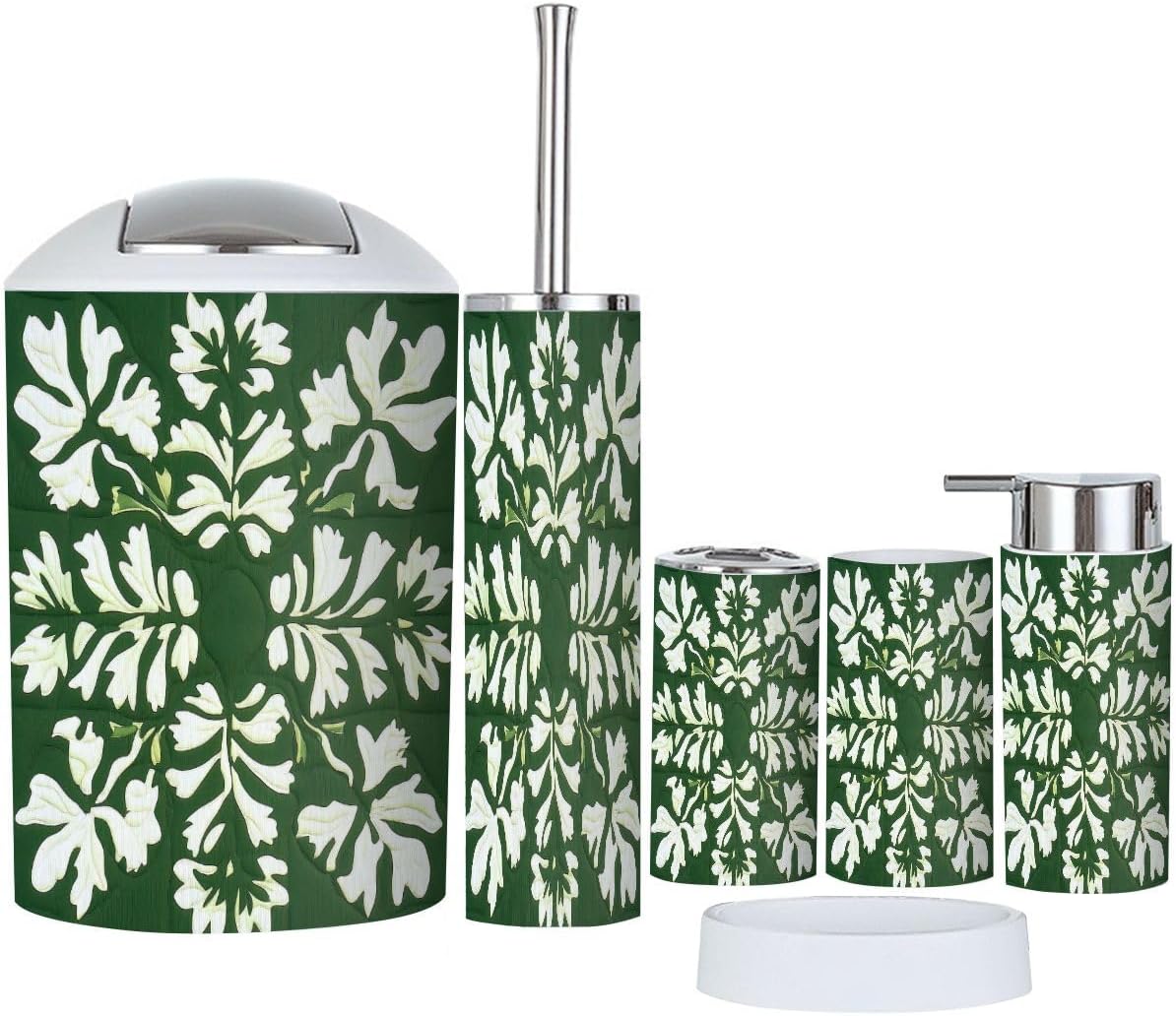 Boho Bathroom Accessory Set 6 Piece Quilt Green
