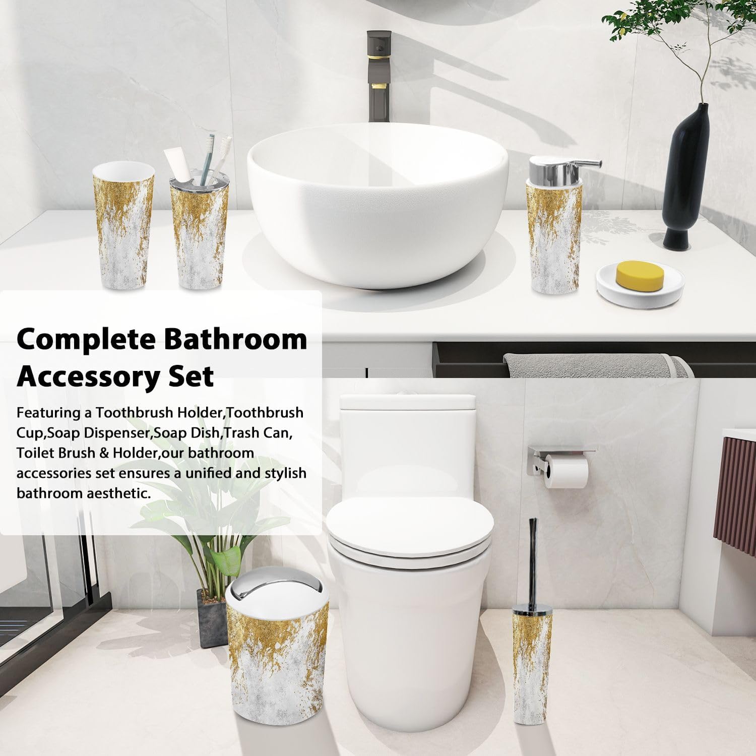 Boho Minimalist Bathroom Accessory Set 6 Piece