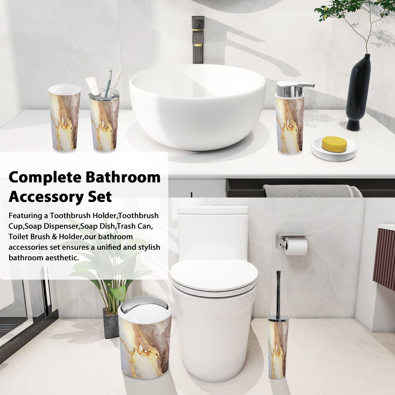 Boho Luxury Bathroom Accessories Set of 6