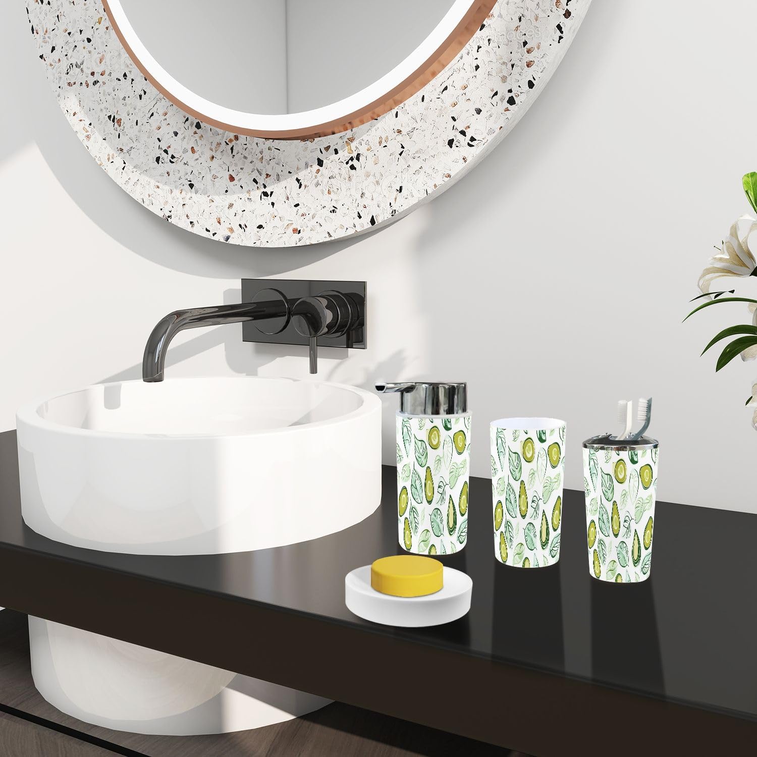 Boho Bathroom Accessory Set 6 Piece White Plastic