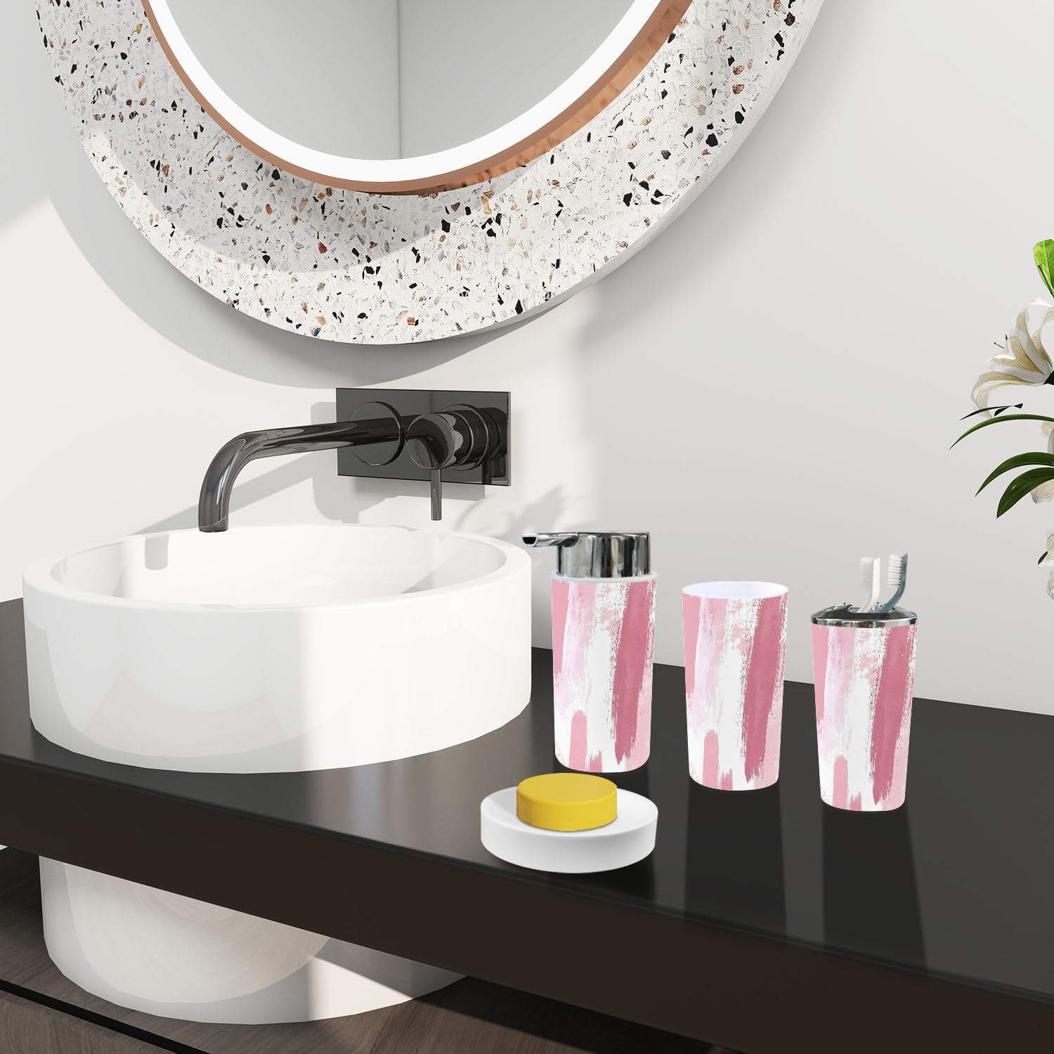 Boho Dusty Rose Bathroom Accessory Set 6 Piece