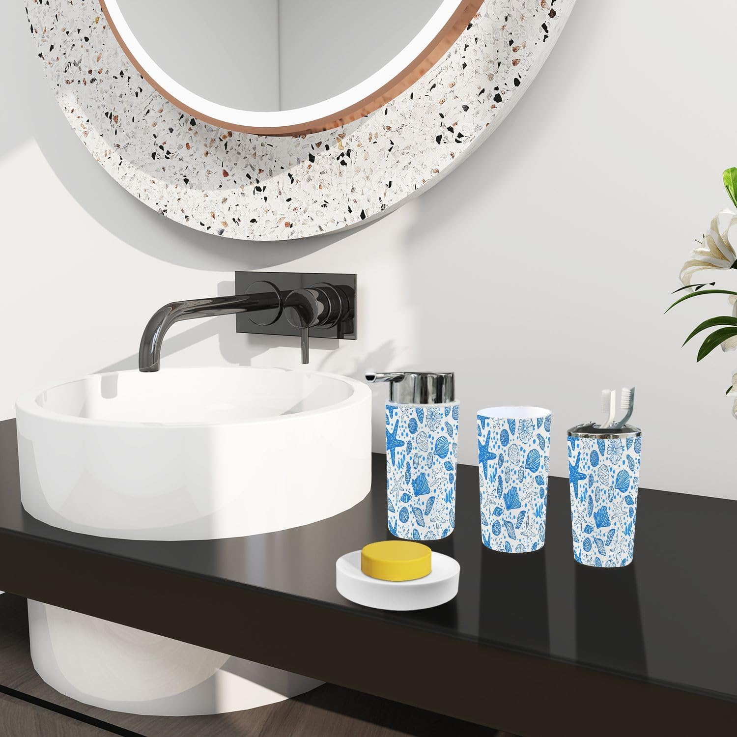 Boho Sea Bottom Bathroom Accessory Set 6 Piece