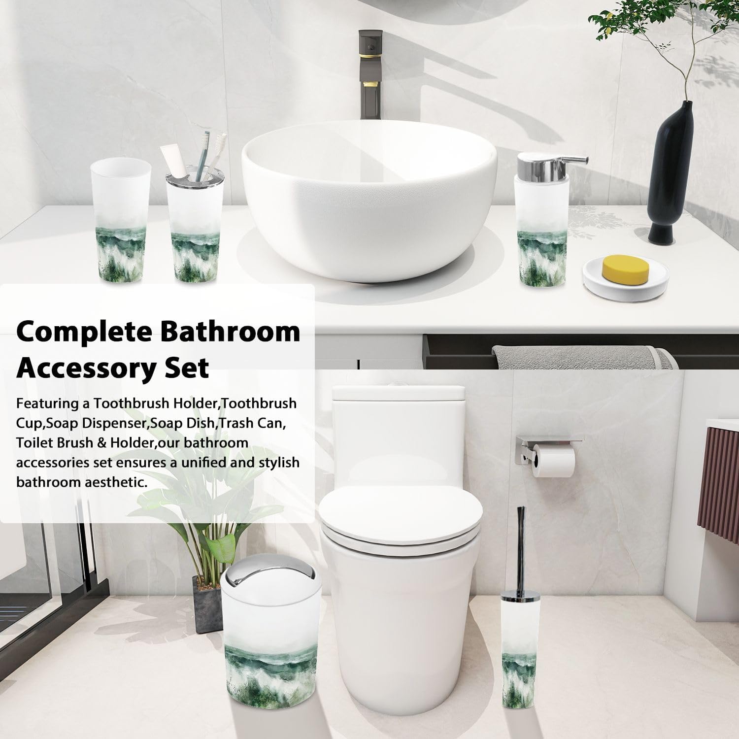 Boho Minimalist Bathroom Accessory Set 6 Pieces