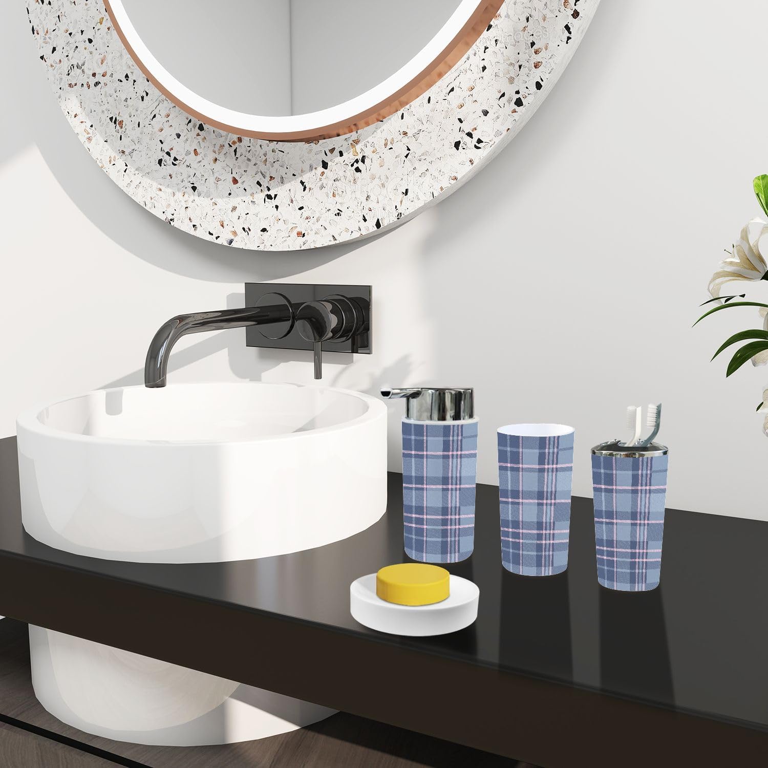 Boho Plaid Bathroom Accessories Set of 6