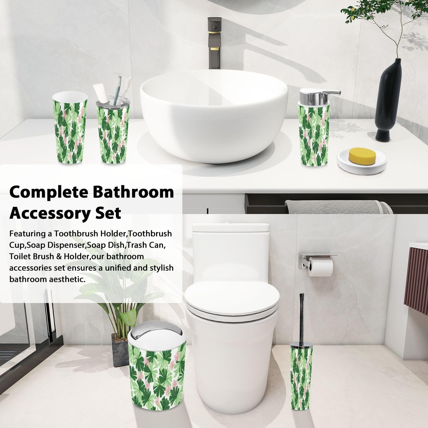 Boho Tropical Bathroom Accessory Set 6 Piece