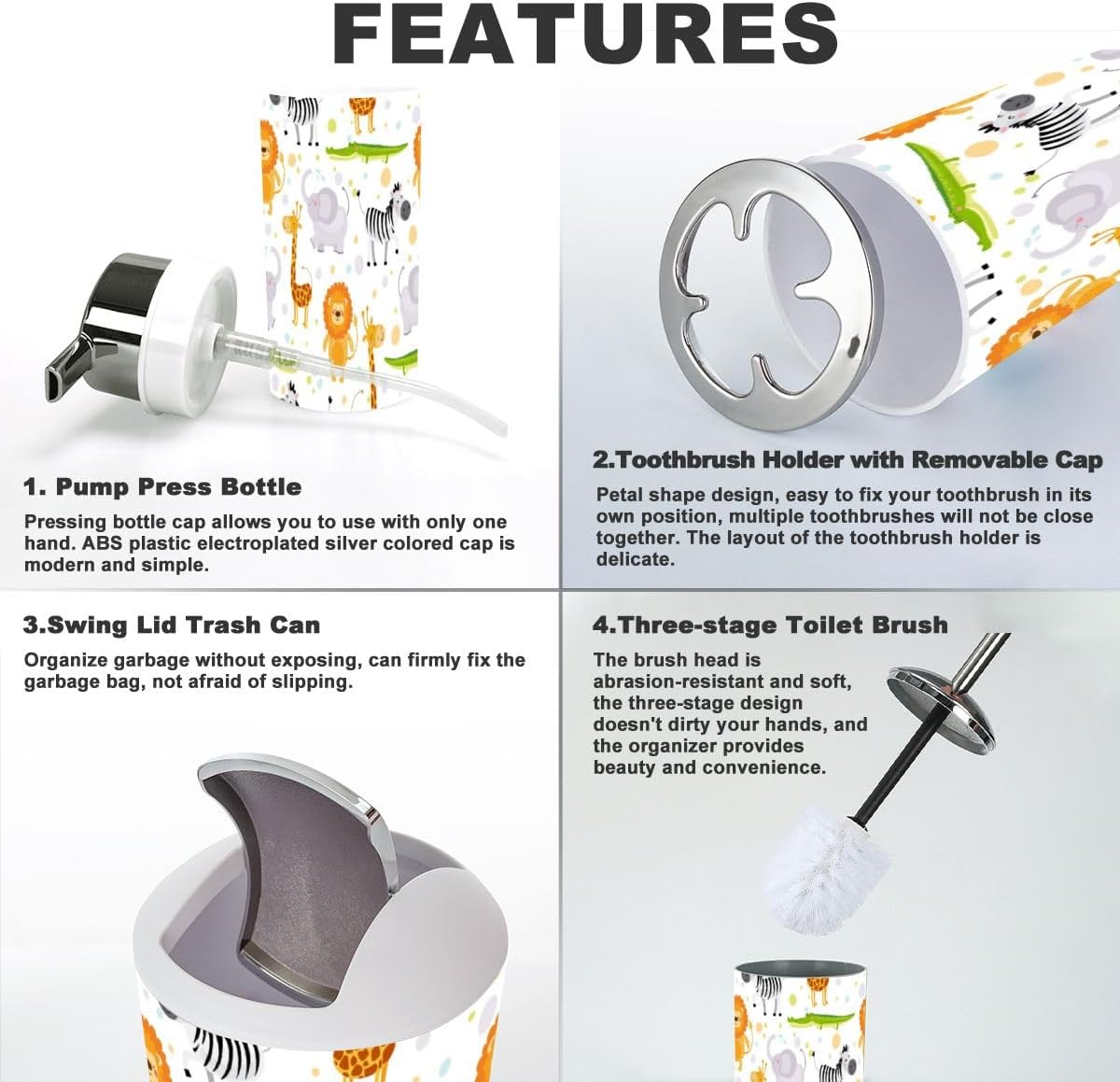 6 Piece Bathroom Accessory Set with Giraffe Pattern