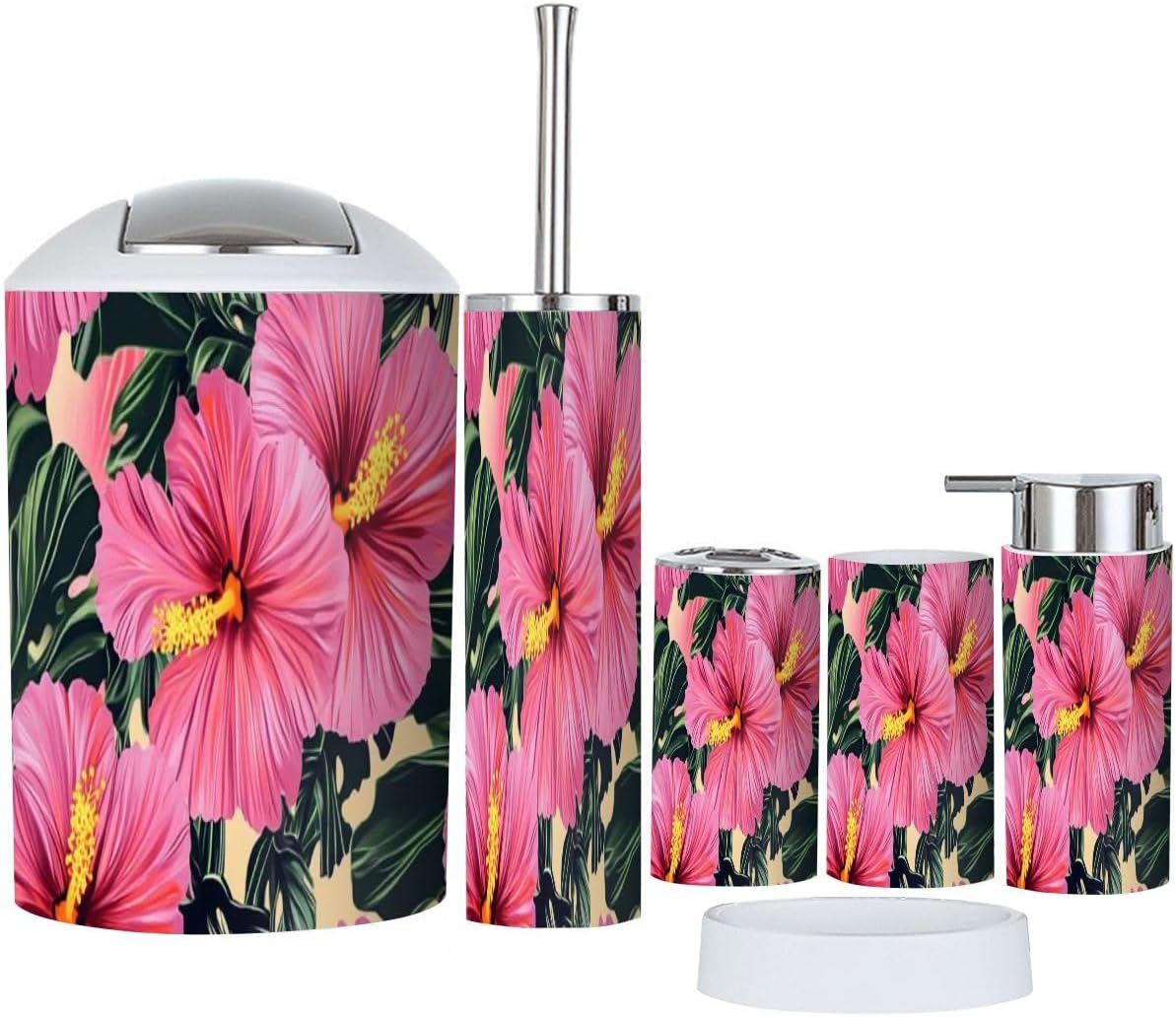 Bathroom Accessory Set 6 Piece Boho Tropical Pattern