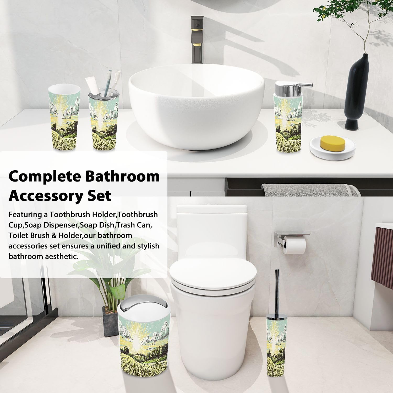 TRANQDEHOM Bathroom 6 Piece Boho Trash Can Set