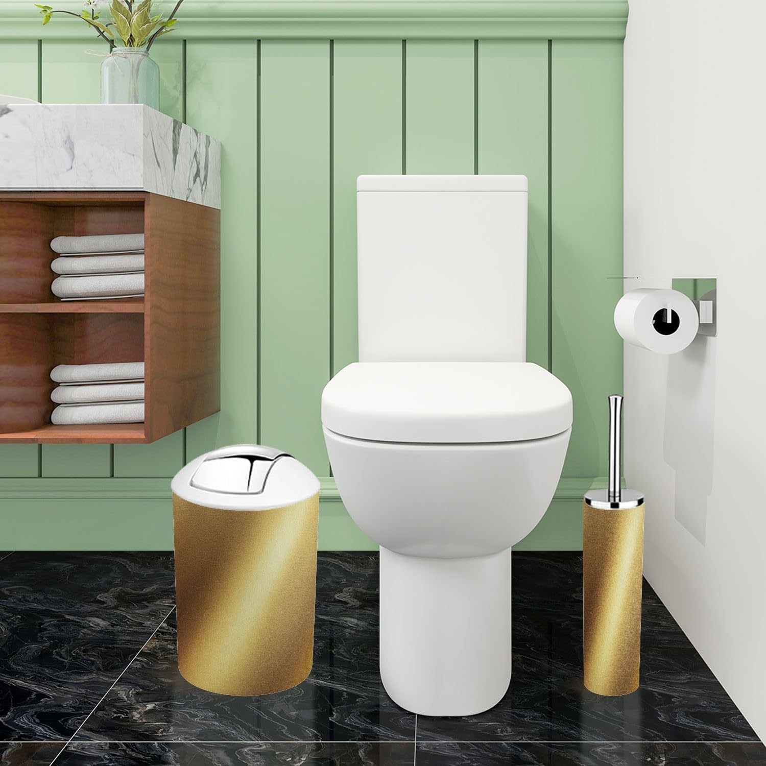 Boho Bathroom Accessory Set 6 Piece in Pale Brown and Yellow