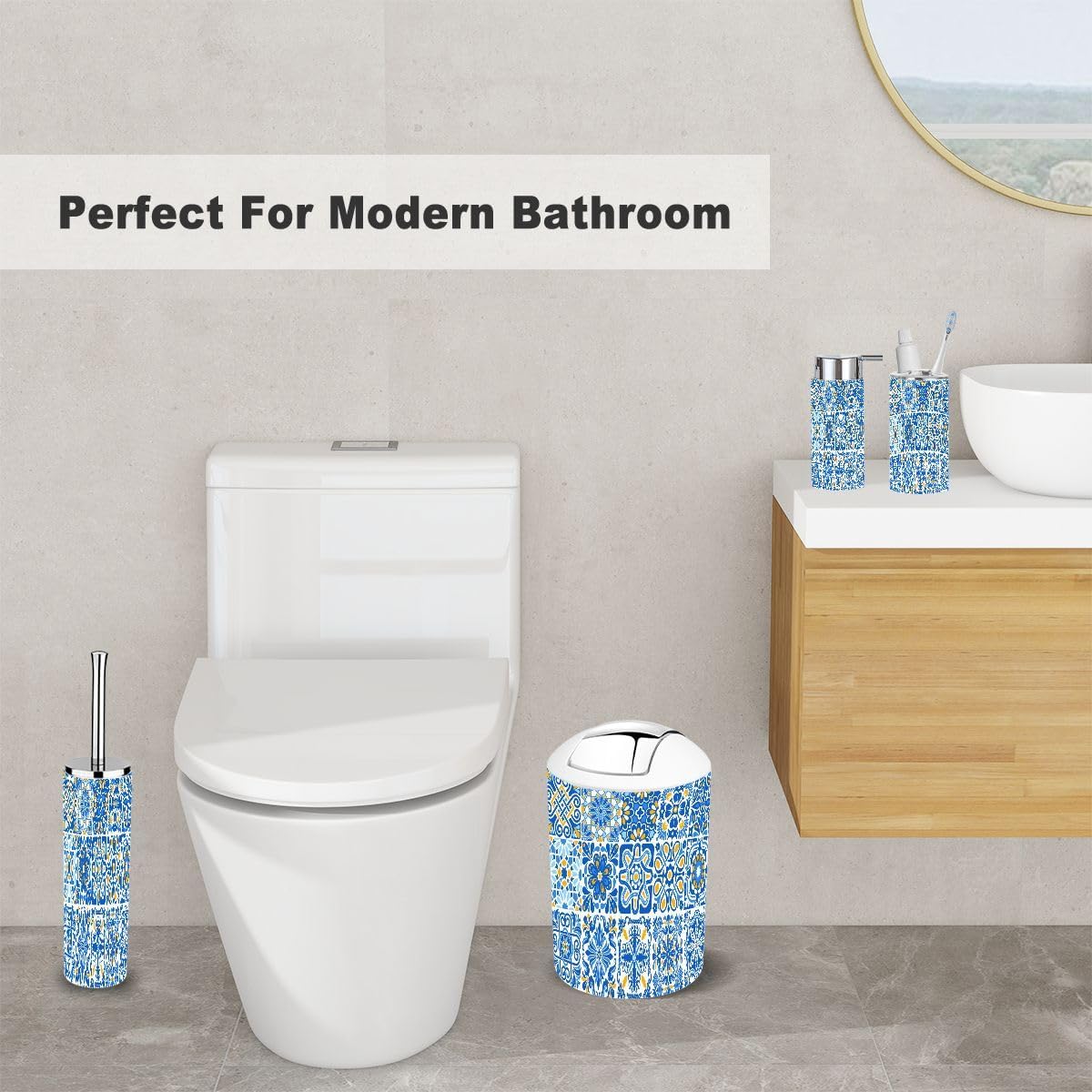 Bathroom Accessory Set 6 Piece with Floral Design
