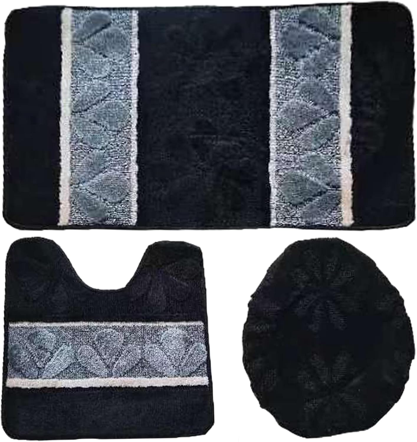BH Home Linen 3 Pcs Geometric Shaggy Bath Rugs Set