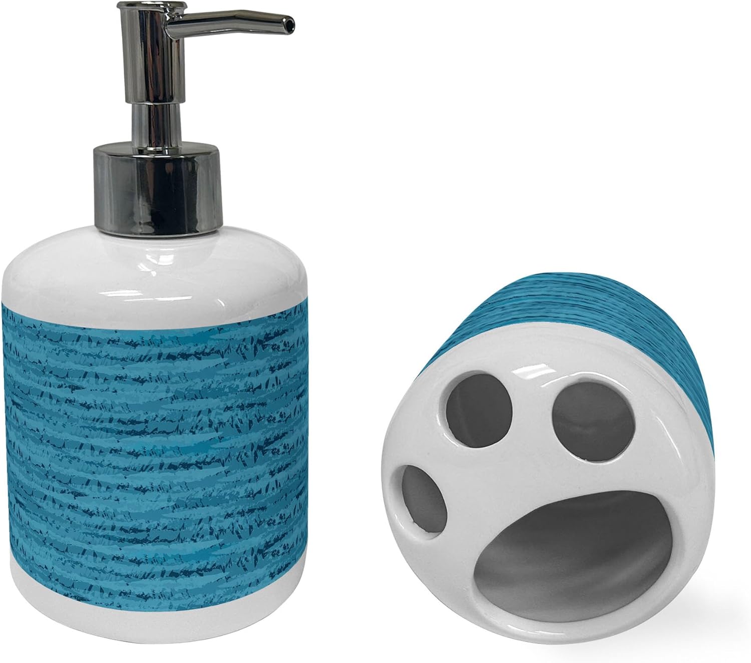 Ambesonne Nautical Soap Dispenser Toothbrush Holder Set Deep Sky Blue Teal