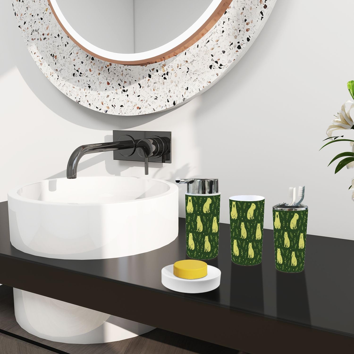 Boho Capybara Bathroom Accessory Set 6 Piece 1