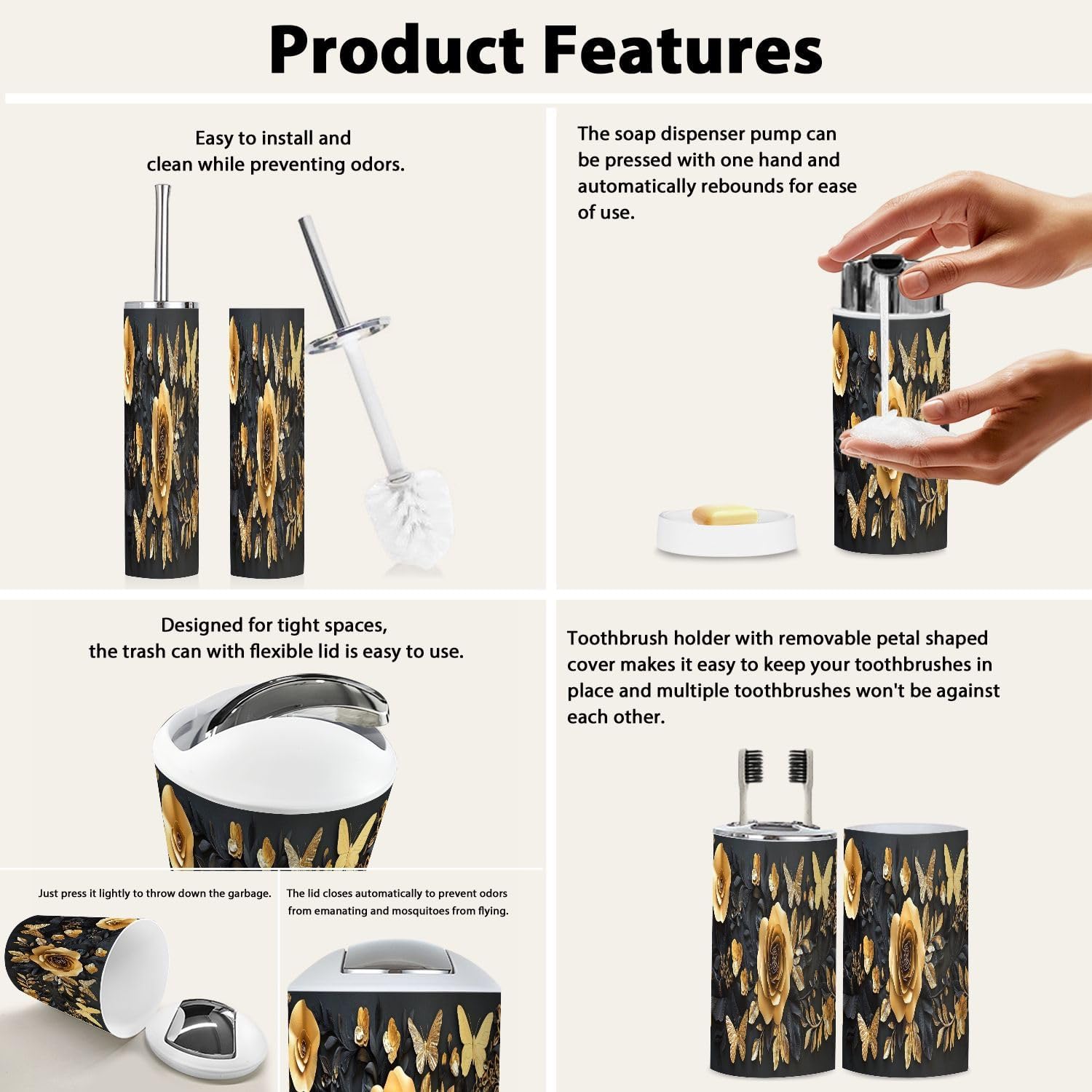 Boho 3D Render Bathroom Accessory Set 6 Piece