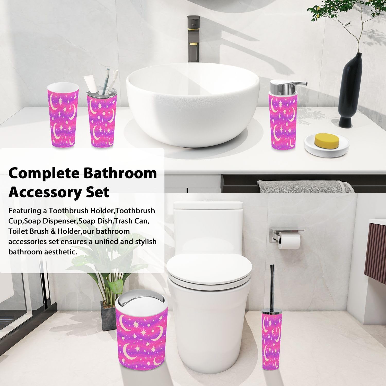 Boho Style Bathroom Accessory Set 6 Piece