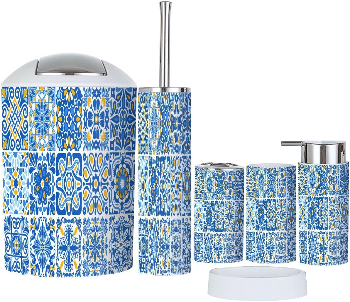 Bathroom Accessory Set 6 Piece with Floral Design