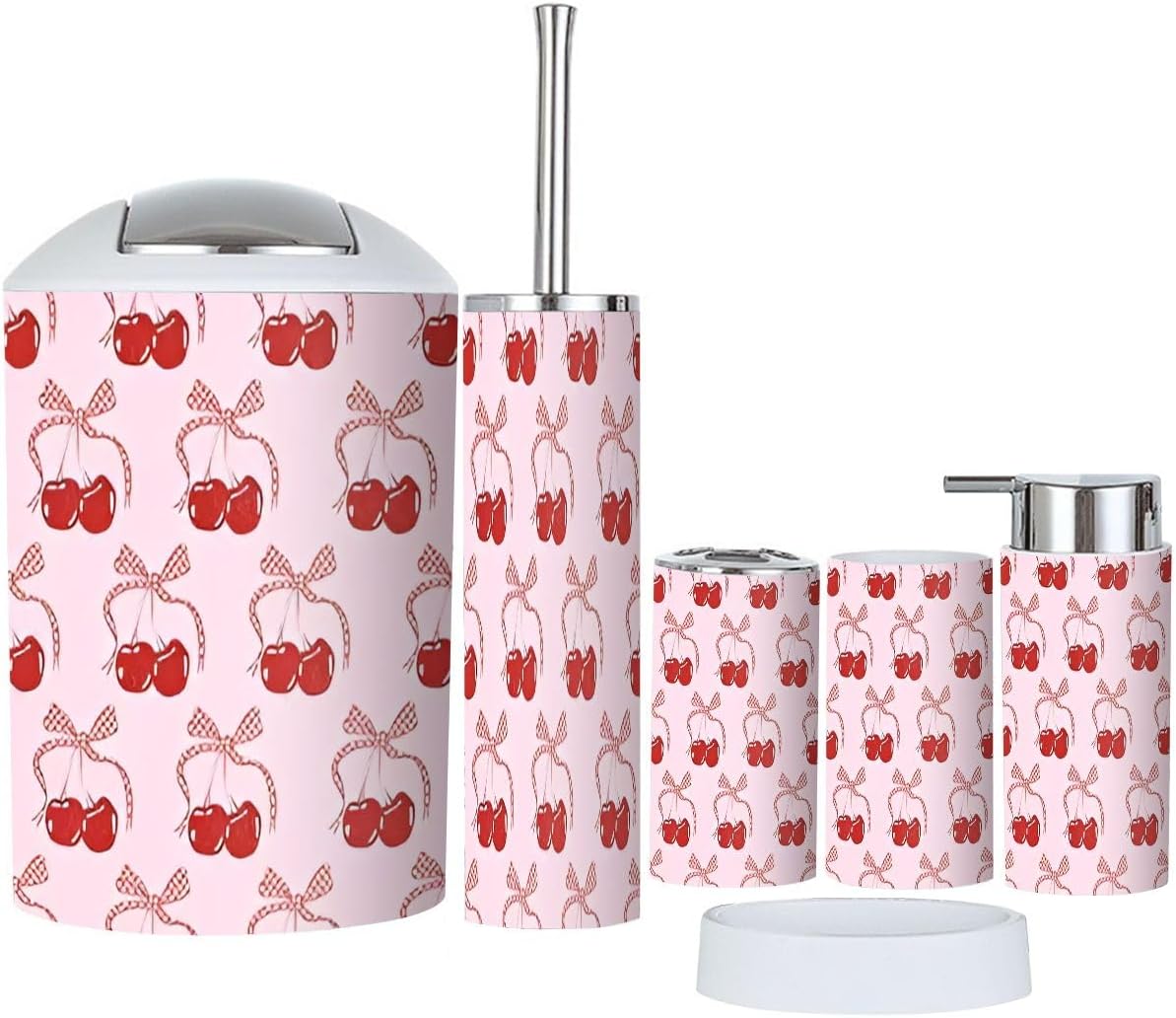 Cherry Coquette Gingham Bathroom Accessory Set 6 Piece