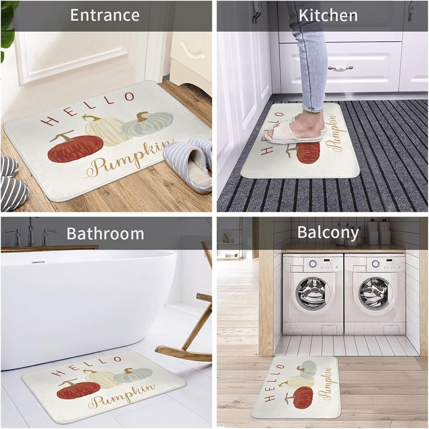 Hello Fall Pumpkin Bath Mat Rug for Bathroom