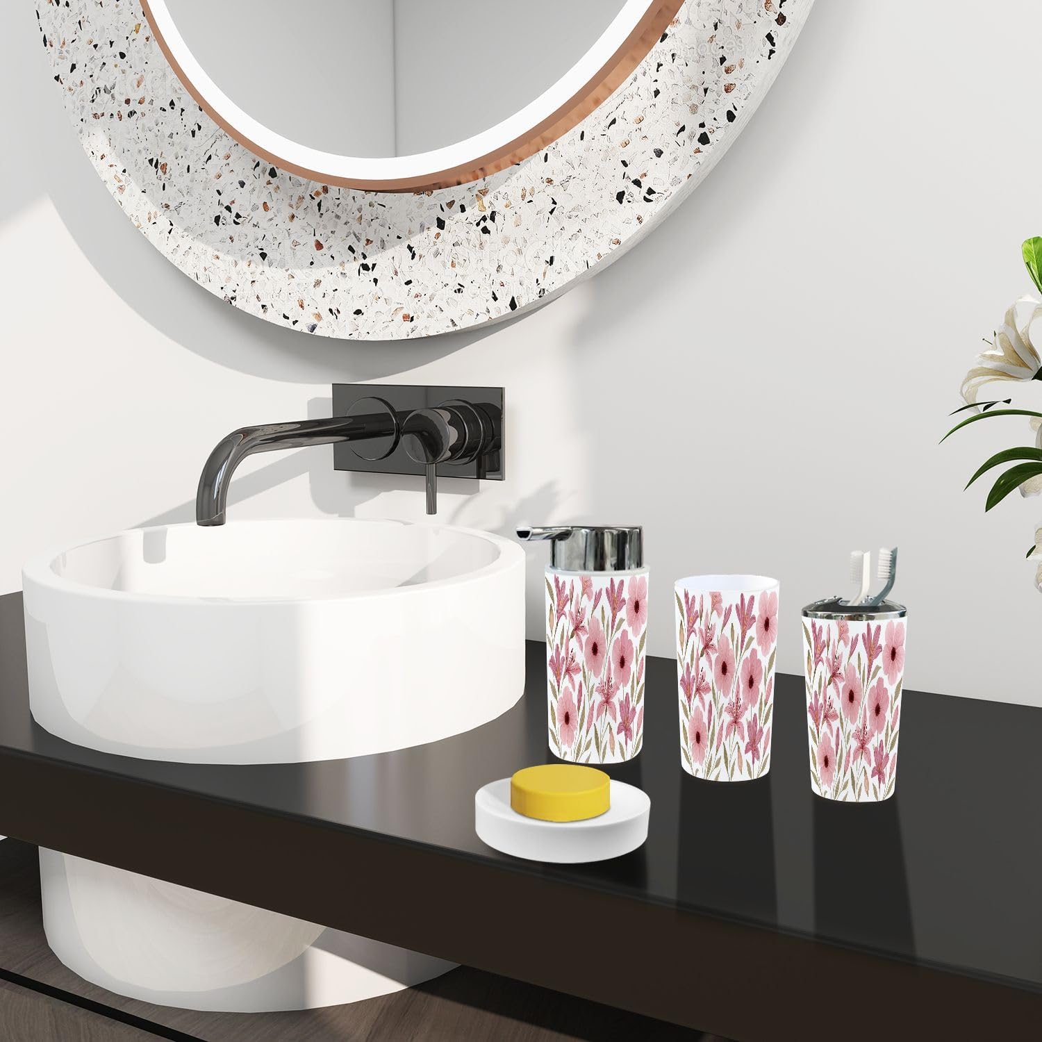 Boho Floral 6 Piece Bathroom Accessory Set
